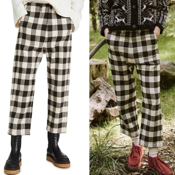 The Great. The Ranger Brushed Cropped Pants In Cocoa Buffalo Plaid Check Size 26 - Picture 1 of 8
